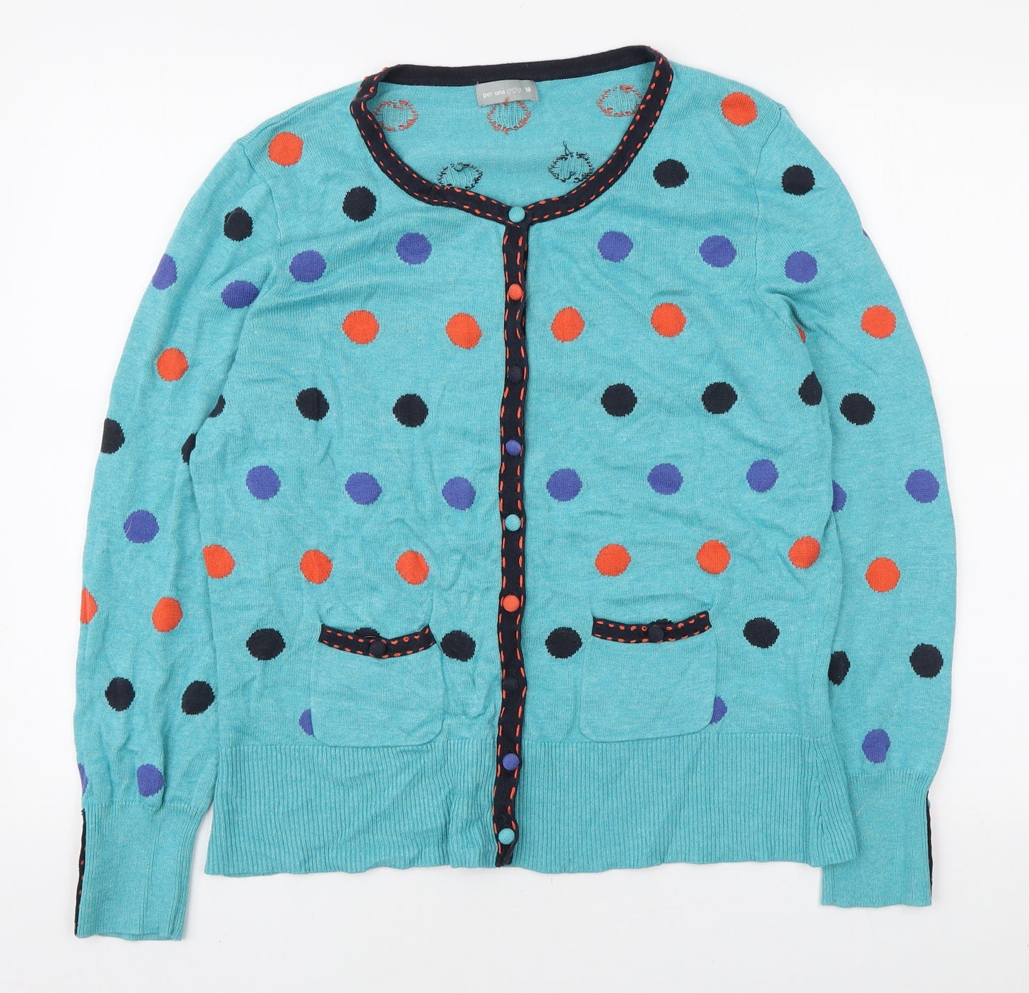 Marks and Spencer Womens Blue Round Neck Polka Dot Polyamide Cardigan Jumper Size 18