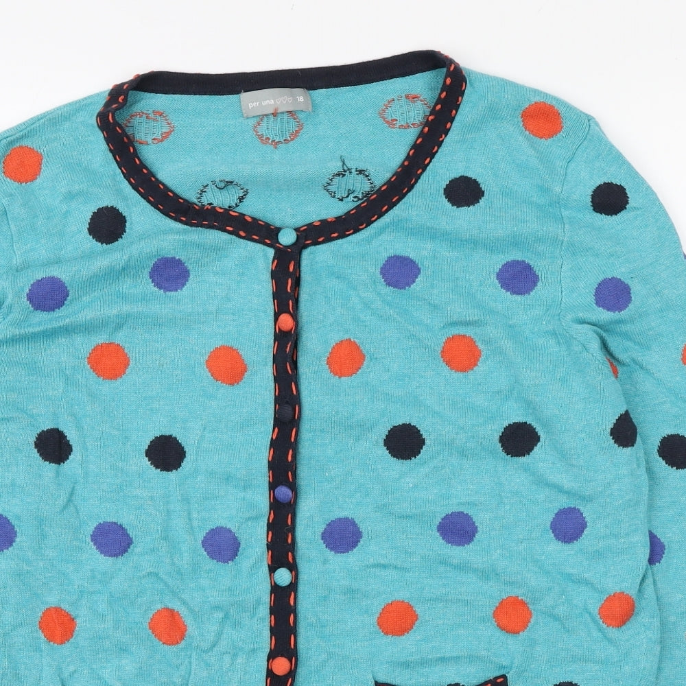 Marks and Spencer Womens Blue Round Neck Polka Dot Polyamide Cardigan Jumper Size 18