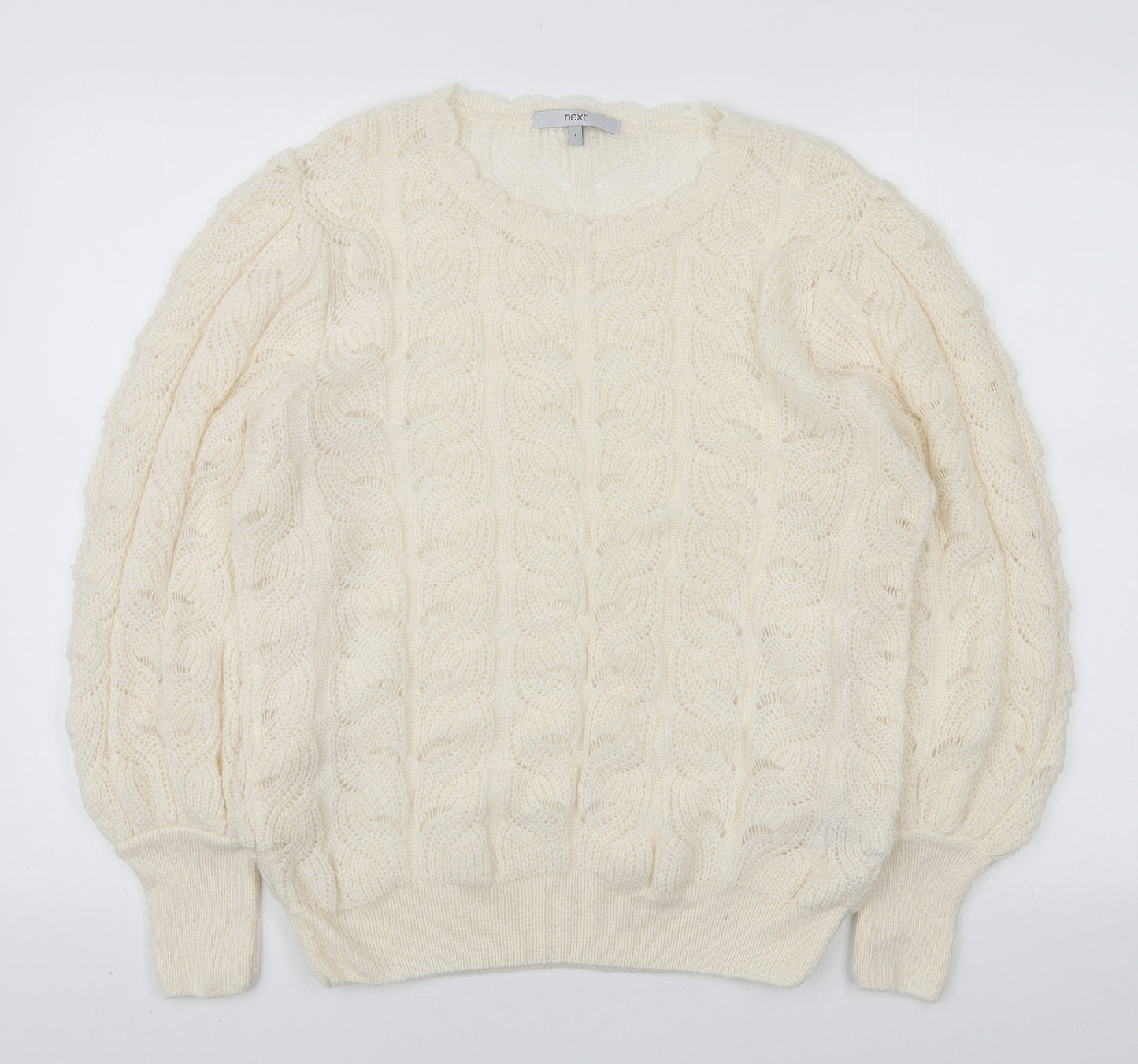 NEXT Womens Ivory Round Neck Acrylic Pullover Jumper Size 14