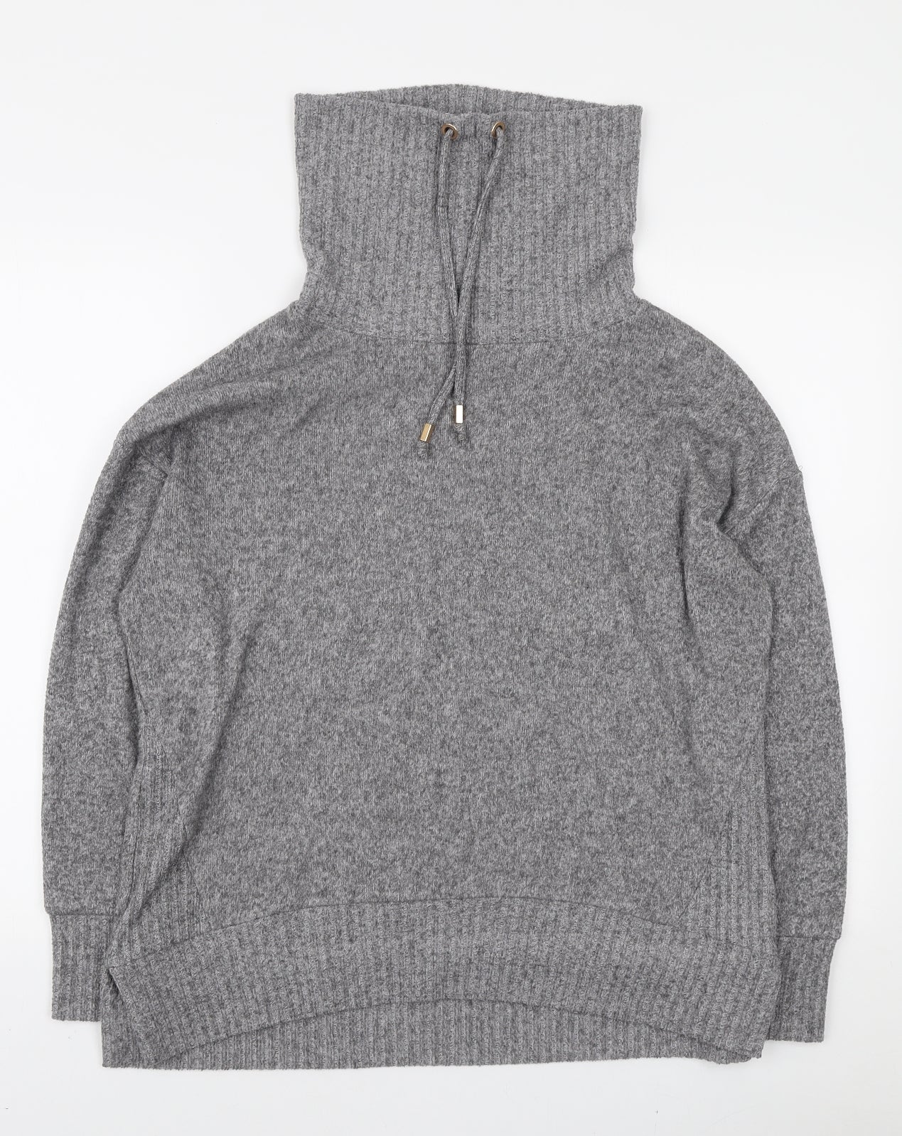 F&F Womens Grey High Neck Polyester Henley Jumper Size 10