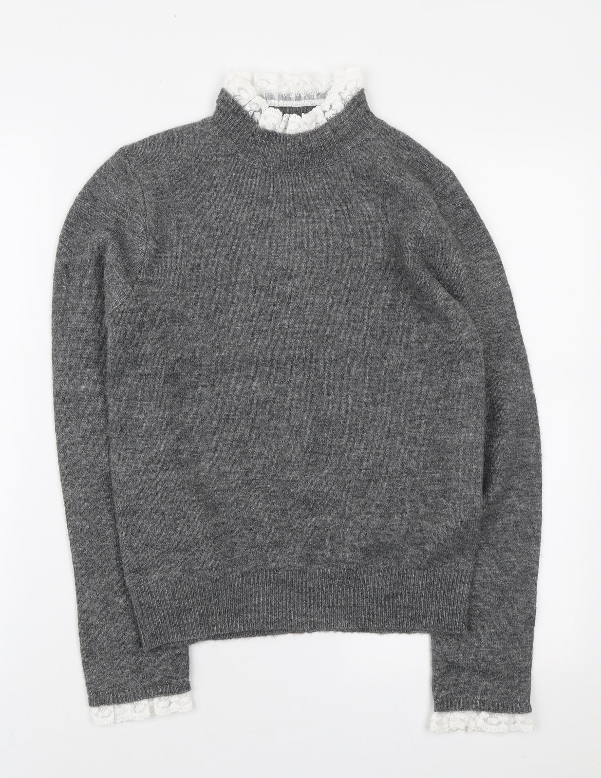 Primark Womens Grey Mock Neck Polyester Pullover Jumper Size XS - Frill Detail