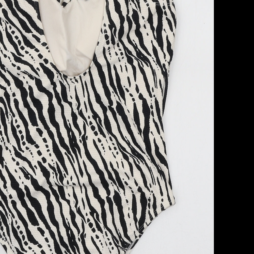 Primark Womens White Animal Print Polyamide One Piece Size 12 - Zebra Print
