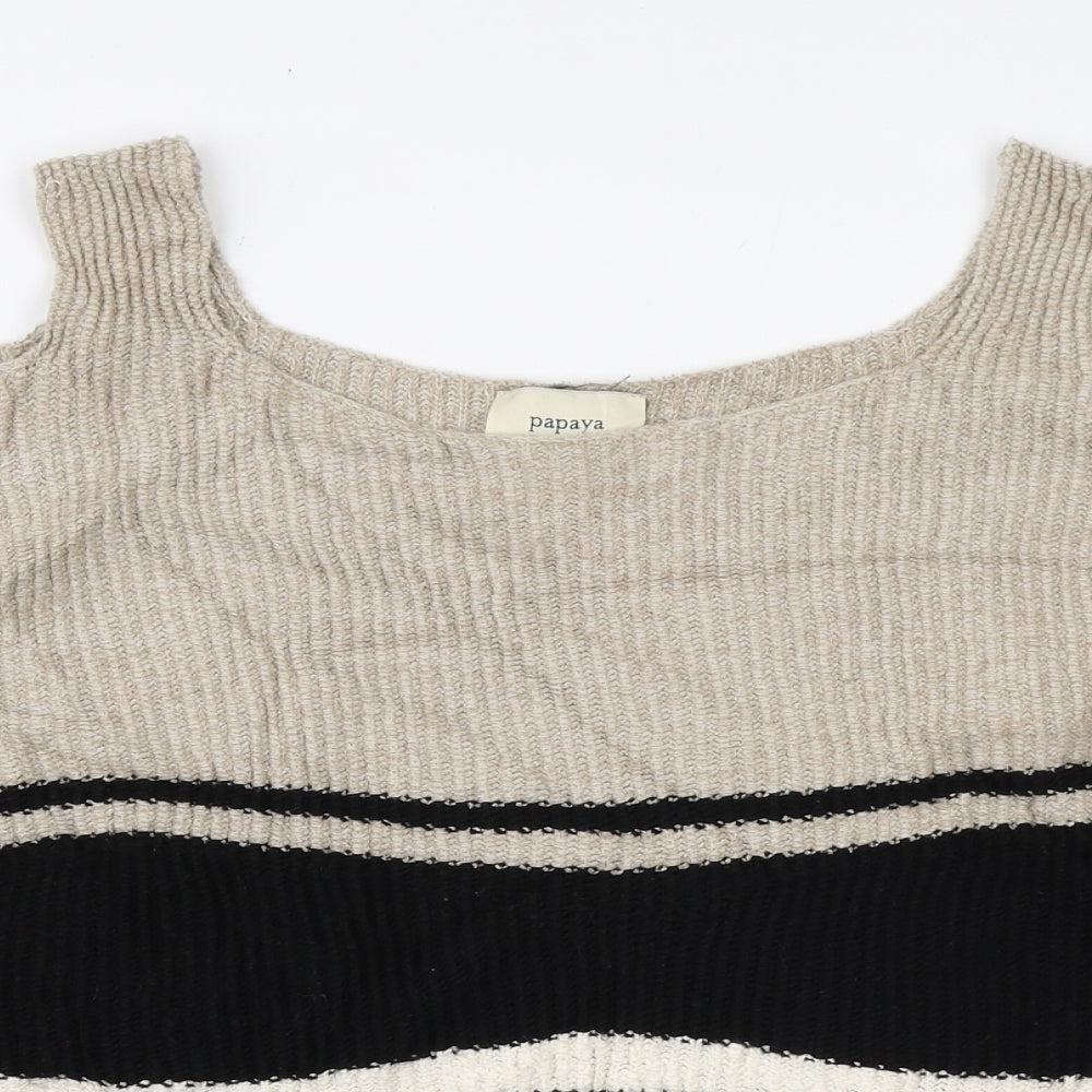 Papaya Womens Black Boat Neck Striped Acrylic Pullover Jumper Size M - Cold Shoulders