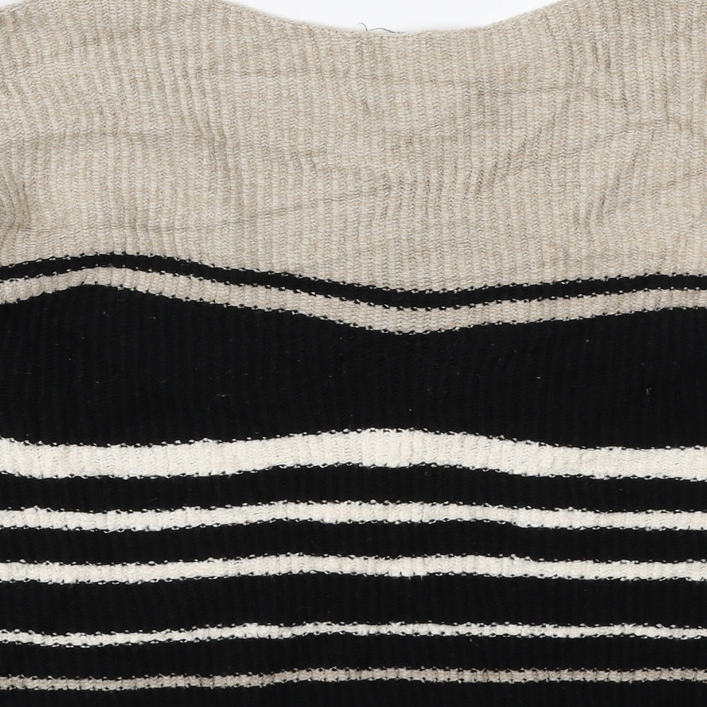 Papaya Womens Black Boat Neck Striped Acrylic Pullover Jumper Size M - Cold Shoulders