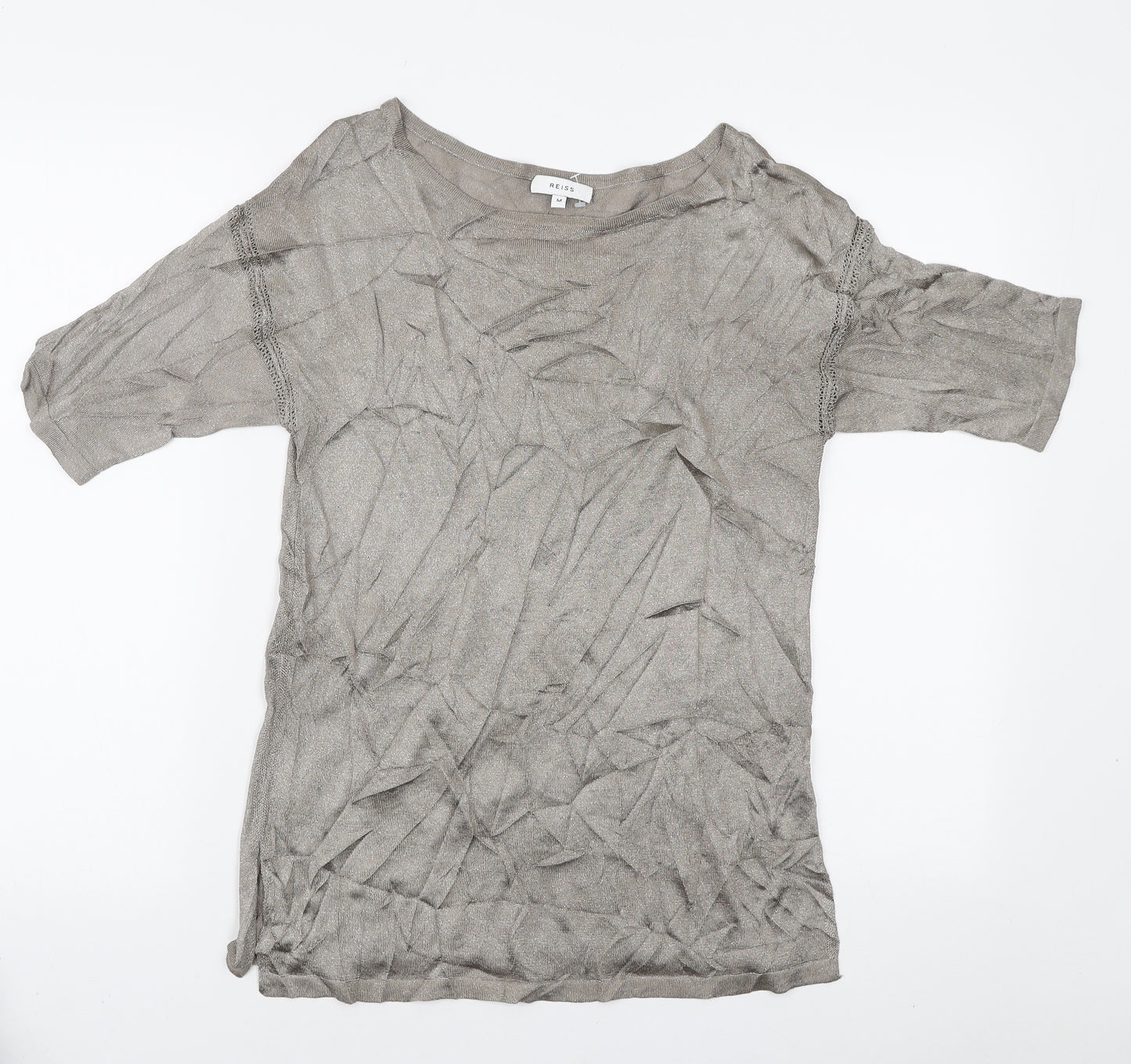 Reiss Womens Beige Viscose Basic T-Shirt Size M Round Neck