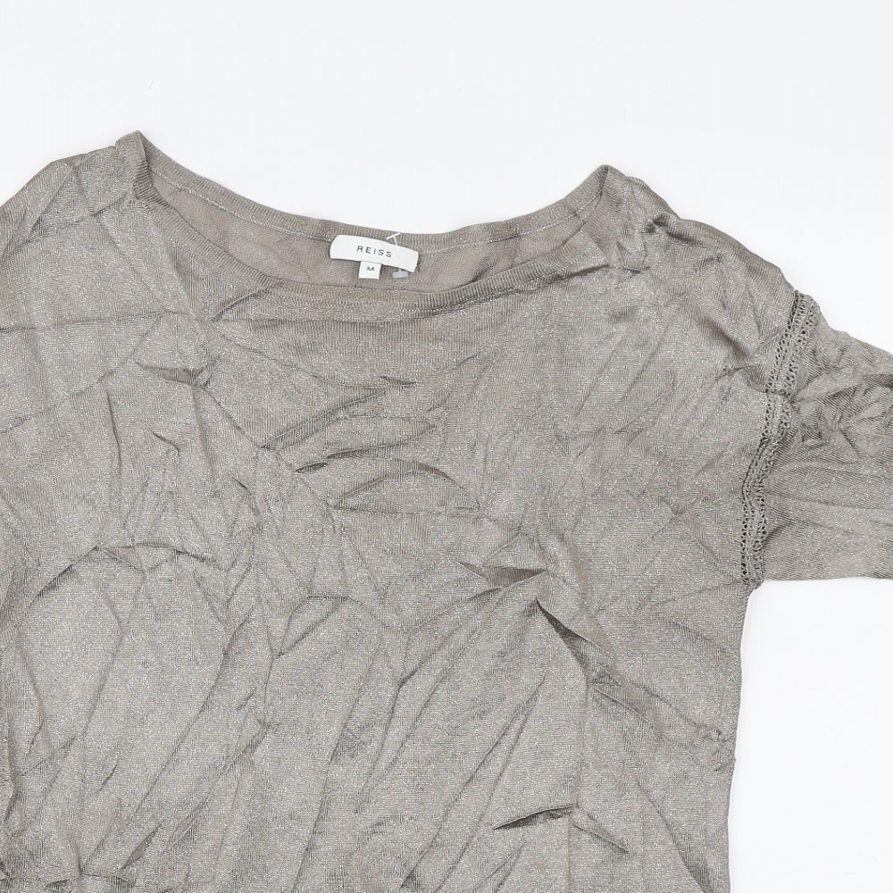 Reiss Womens Beige Viscose Basic T-Shirt Size M Round Neck