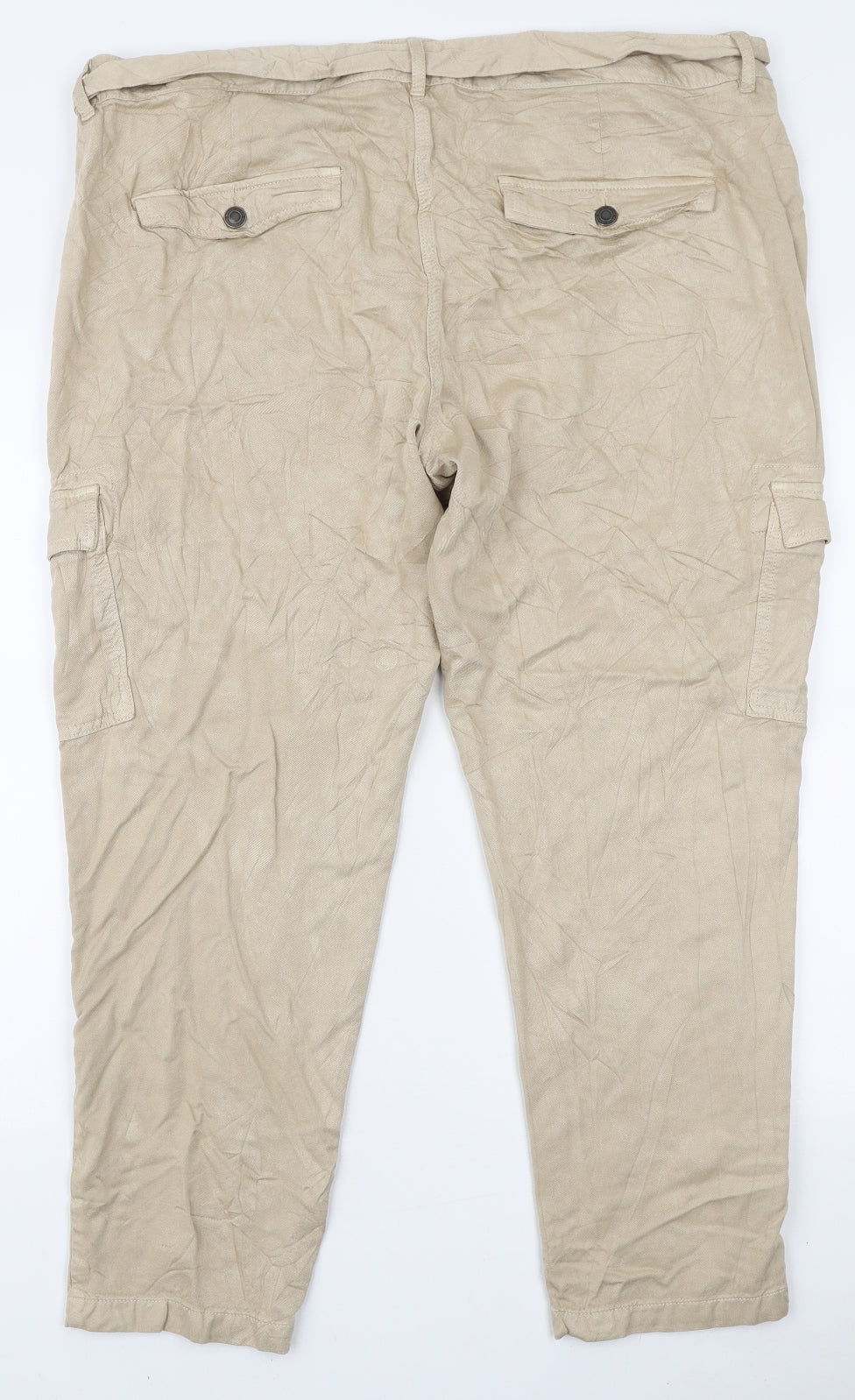 Marks and Spencer Womens Beige Modal Cargo Trousers Size 20 L26 in Regular Zip