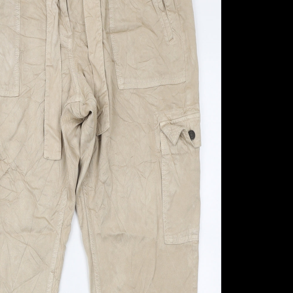 Marks and Spencer Womens Beige Modal Cargo Trousers Size 20 L26 in Regular Zip