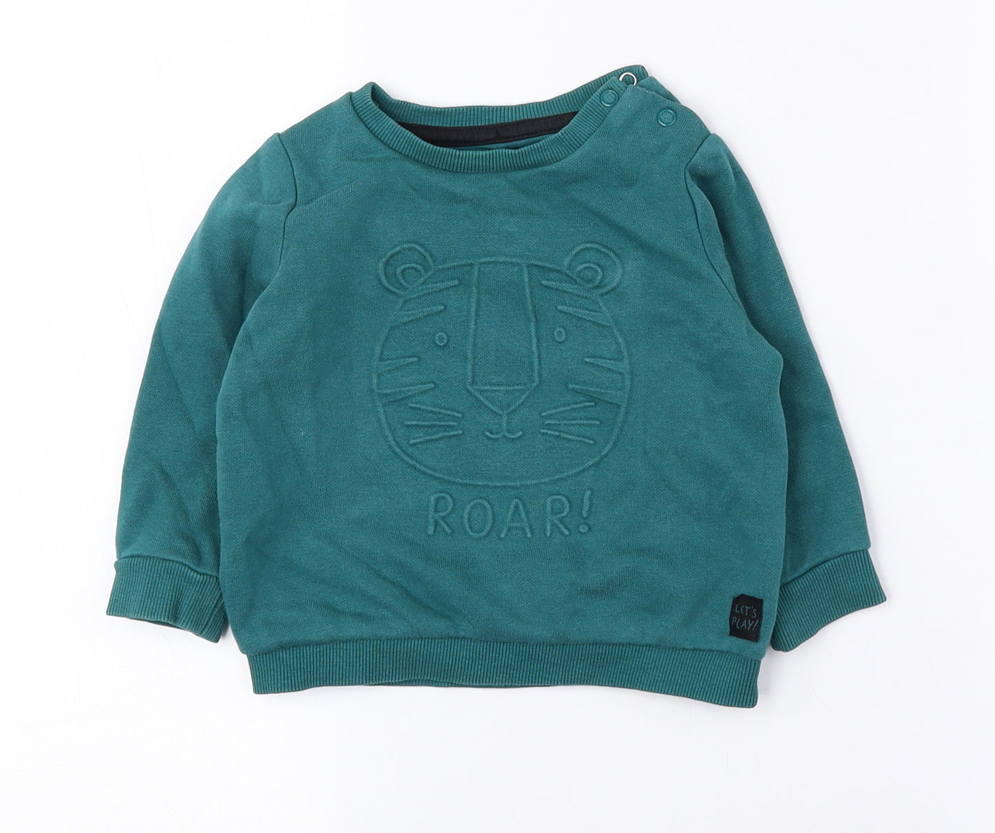 F&F Baby Green Cotton Pullover Jumper Size 6-9 Months Snap - Tiger