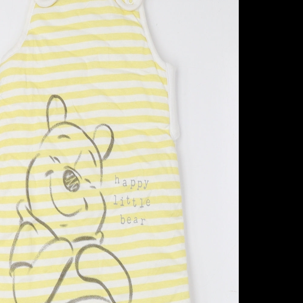 Disney Baby Yellow Striped Cotton Robe One Piece Size 0-3 Months Snap - Winnie The Pooh