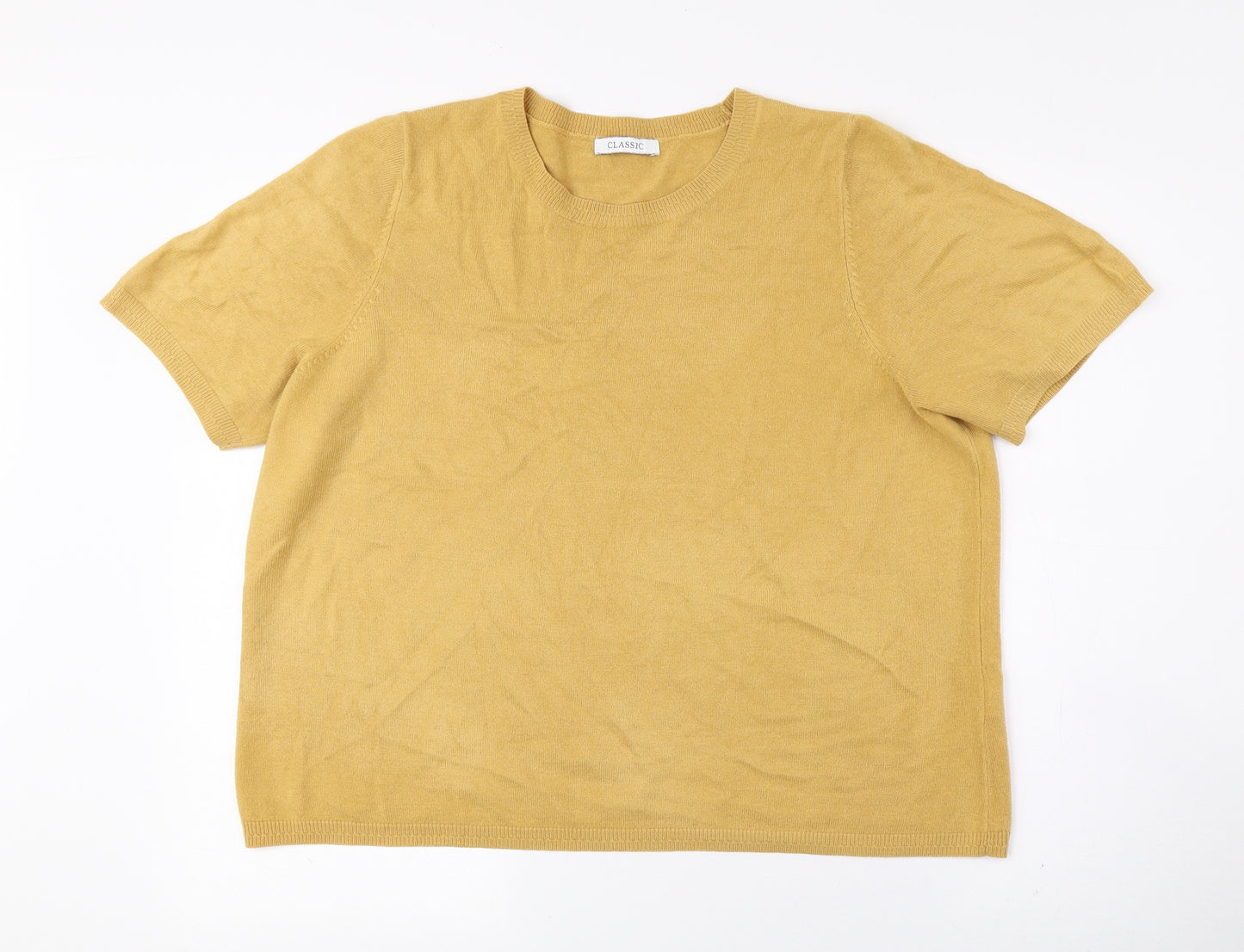 Classic Womens Yellow Acrylic Basic T-Shirt Size 18 Round Neck