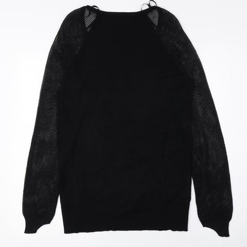 Les Petites Womens Black Viscose Basic T-Shirt Size M Scoop Neck - Net Sleeves