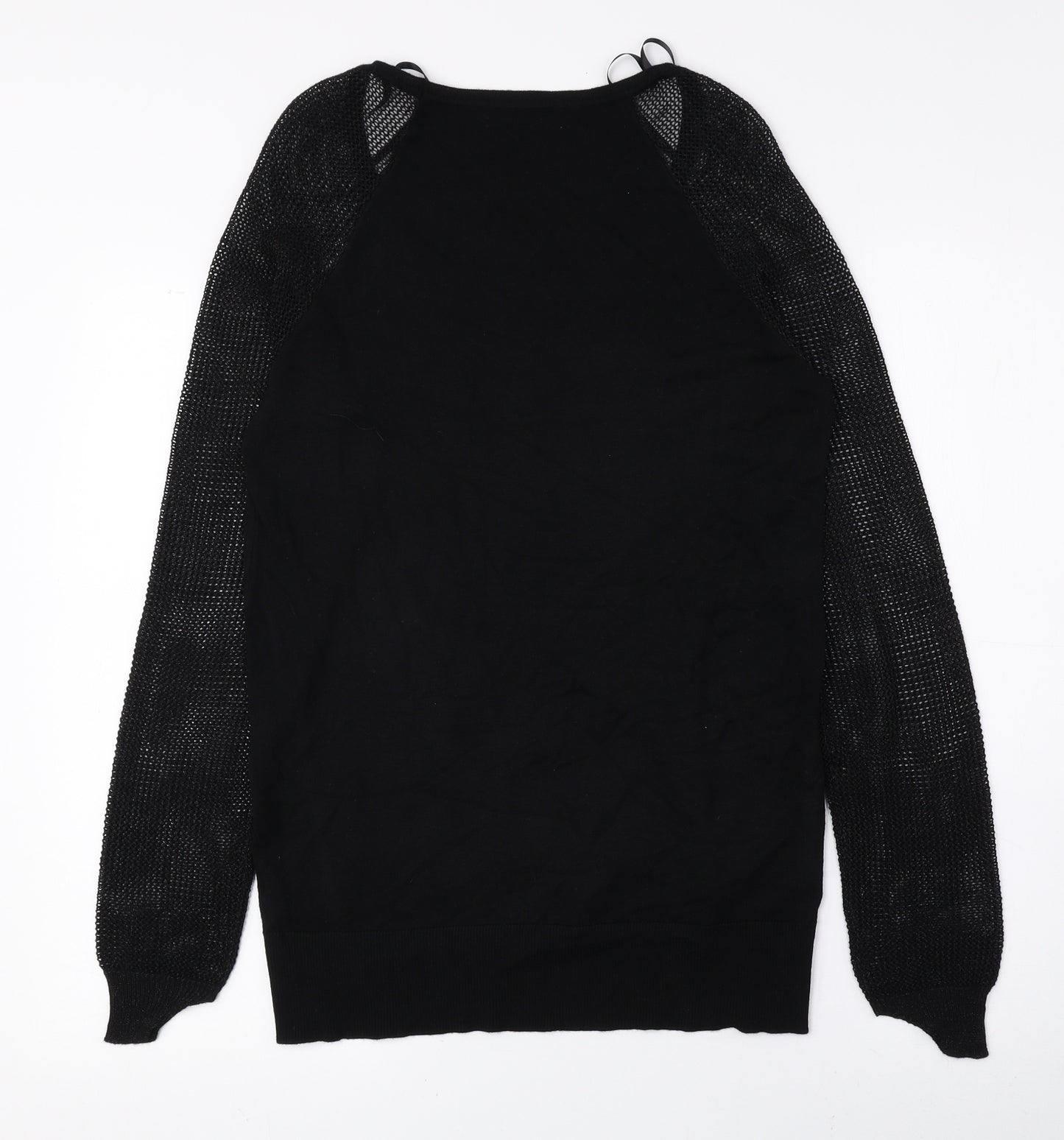 Les Petites Womens Black Viscose Basic T-Shirt Size M Scoop Neck - Net Sleeves