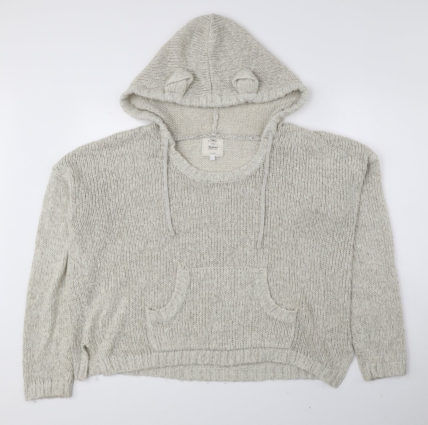 New Look Womens Ivory Acrylic Pullover Hoodie Size L Drawstring