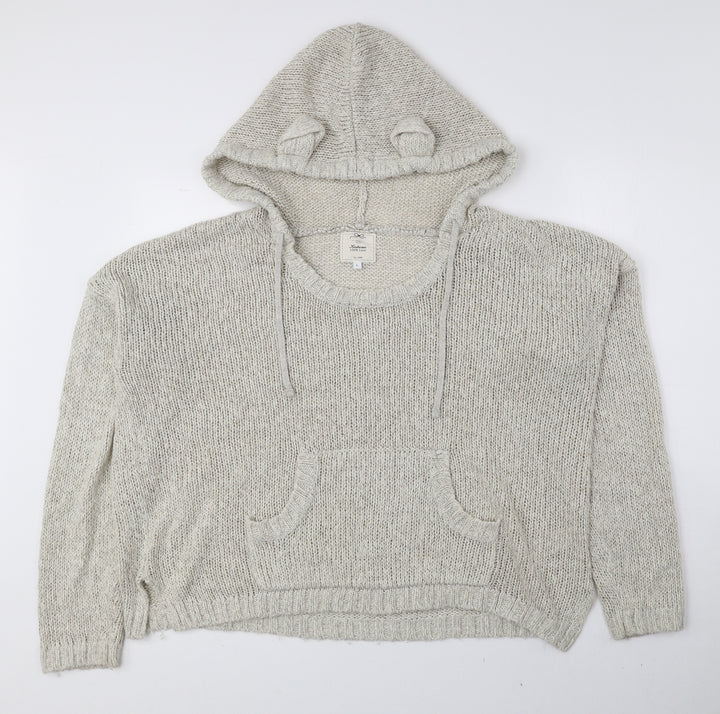 New Look Womens Ivory Acrylic Pullover Hoodie Size L Drawstring