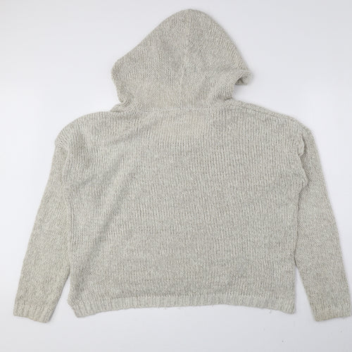 New Look Womens Ivory Acrylic Pullover Hoodie Size L Drawstring