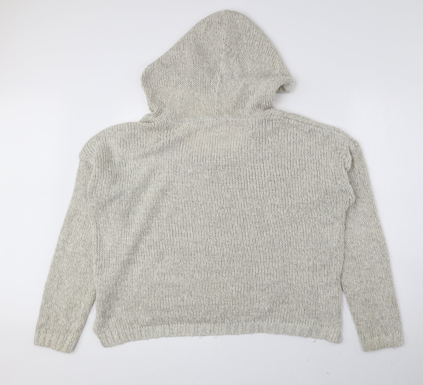 New Look Womens Ivory Acrylic Pullover Hoodie Size L Drawstring