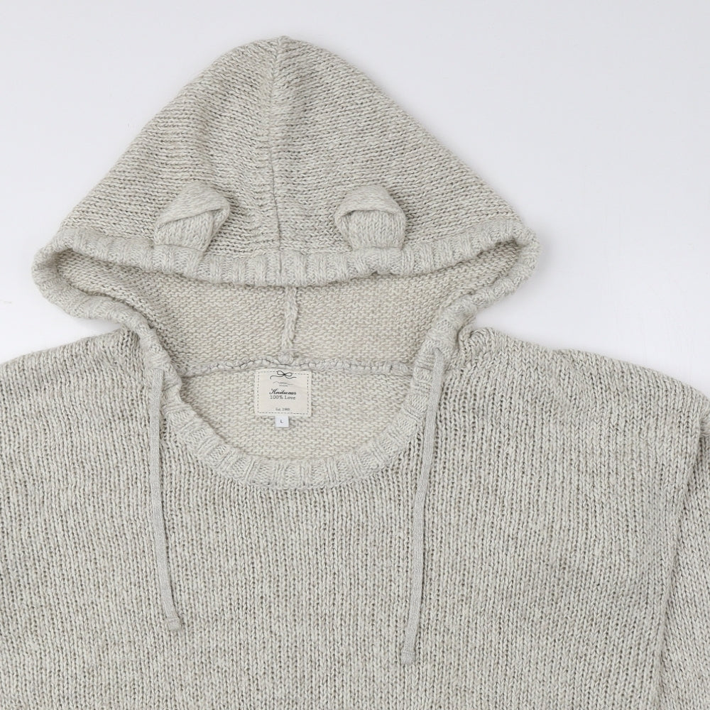 New Look Womens Ivory Acrylic Pullover Hoodie Size L Drawstring