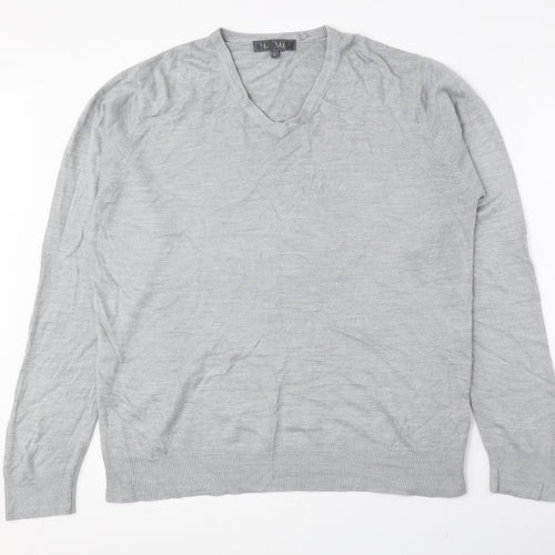 Marks and Spencer Mens Grey V-Neck Acrylic Pullover Jumper Size L