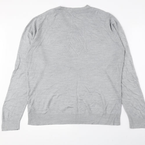 Marks and Spencer Mens Grey V-Neck Acrylic Pullover Jumper Size L