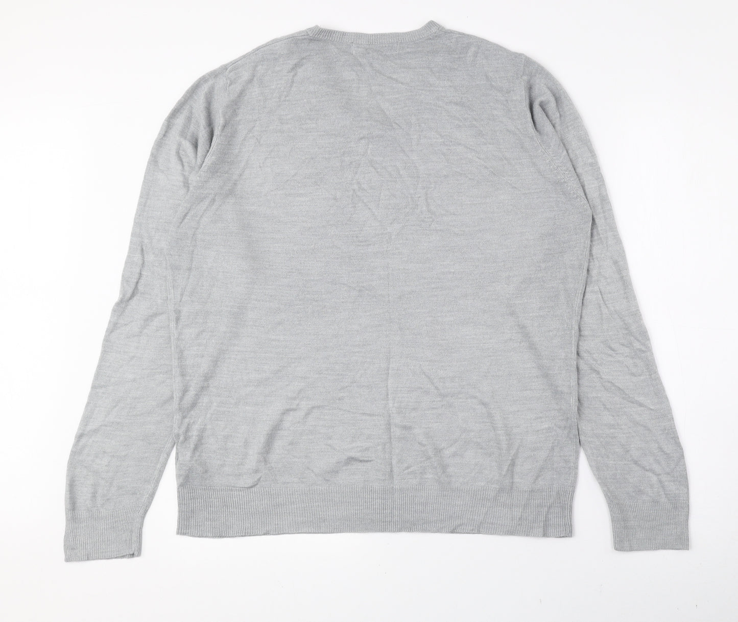 Marks and Spencer Mens Grey V-Neck Acrylic Pullover Jumper Size L