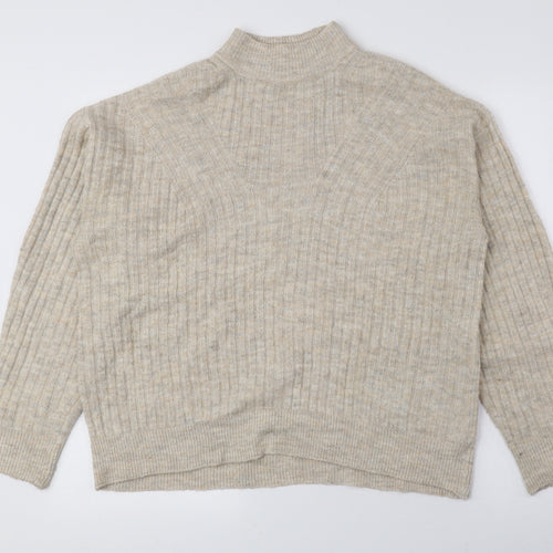 New Look Womens Beige Mock Neck Acrylic Pullover Jumper Size S