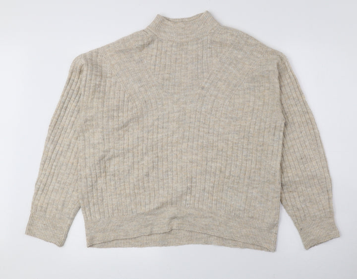 New Look Womens Beige Mock Neck Acrylic Pullover Jumper Size S