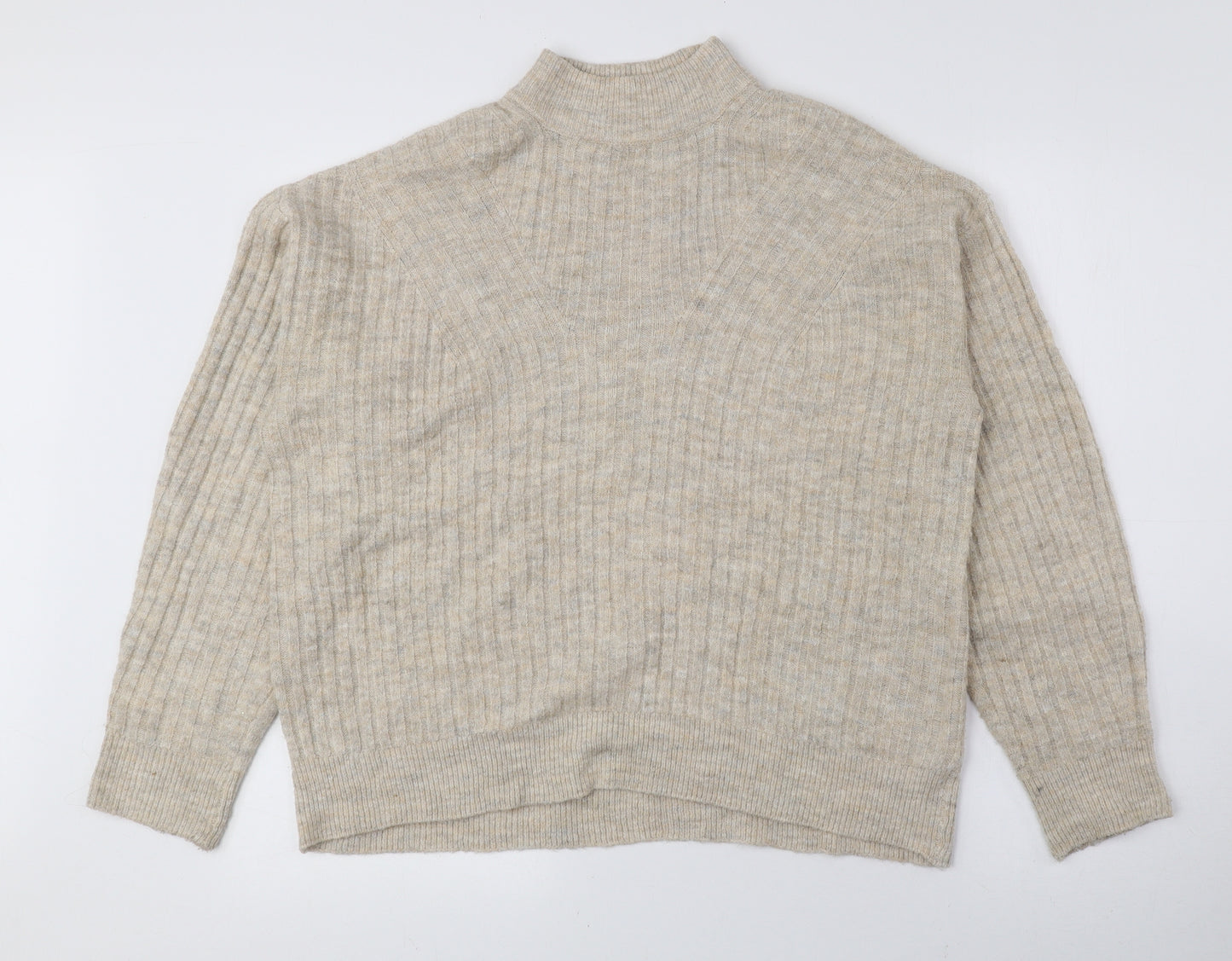 New Look Womens Beige Mock Neck Acrylic Pullover Jumper Size S