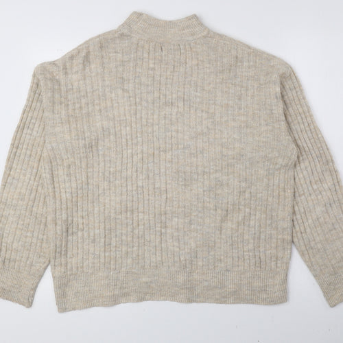 New Look Womens Beige Mock Neck Acrylic Pullover Jumper Size S