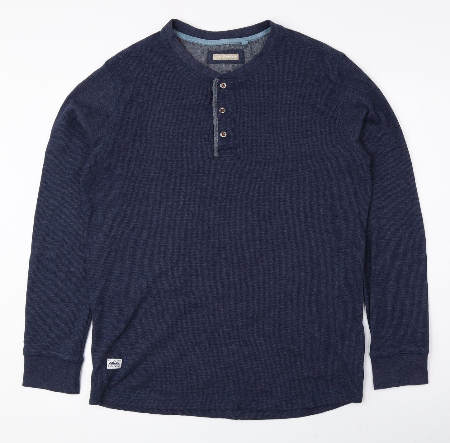Avenue Mens Blue Crew Neck Cotton Pullover Jumper Size L