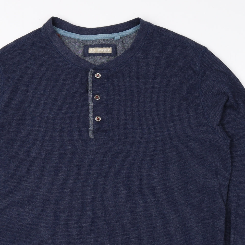 Avenue Mens Blue Crew Neck Cotton Pullover Jumper Size L