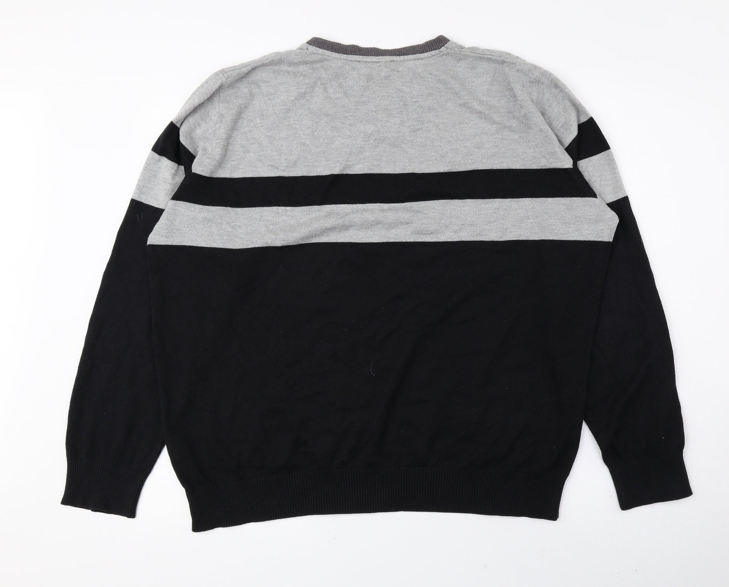 NEXT Mens Black V-Neck Striped Cotton Pullover Jumper Size L