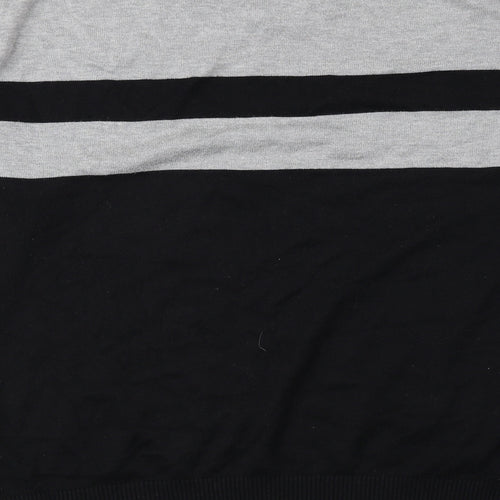 NEXT Mens Black V-Neck Striped Cotton Pullover Jumper Size L