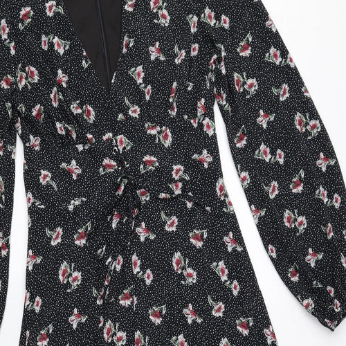 New Look Womens Multicoloured Floral Polyester Fit & Flare Size 8 V-Neck Zip