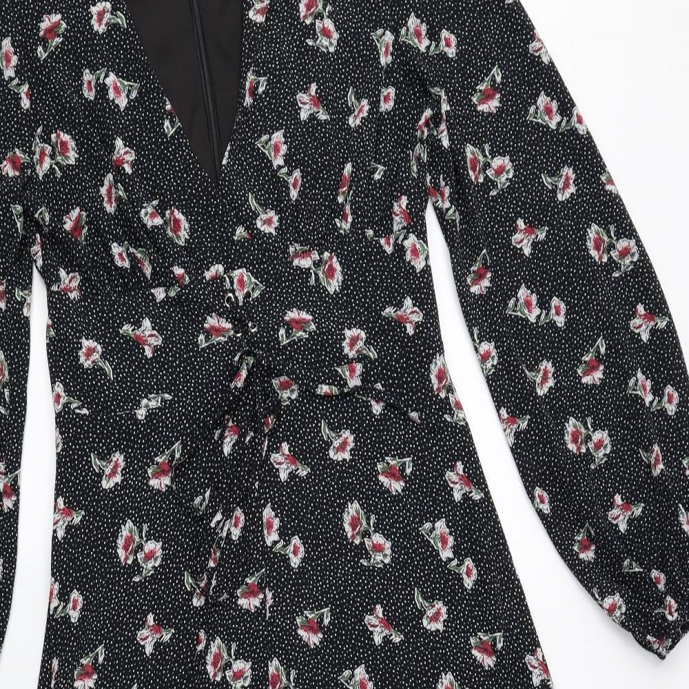 New Look Womens Multicoloured Floral Polyester Fit & Flare Size 8 V-Neck Zip