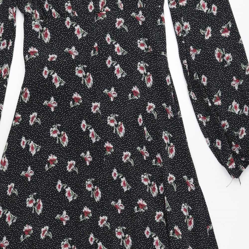 New Look Womens Multicoloured Floral Polyester Fit & Flare Size 8 V-Neck Zip