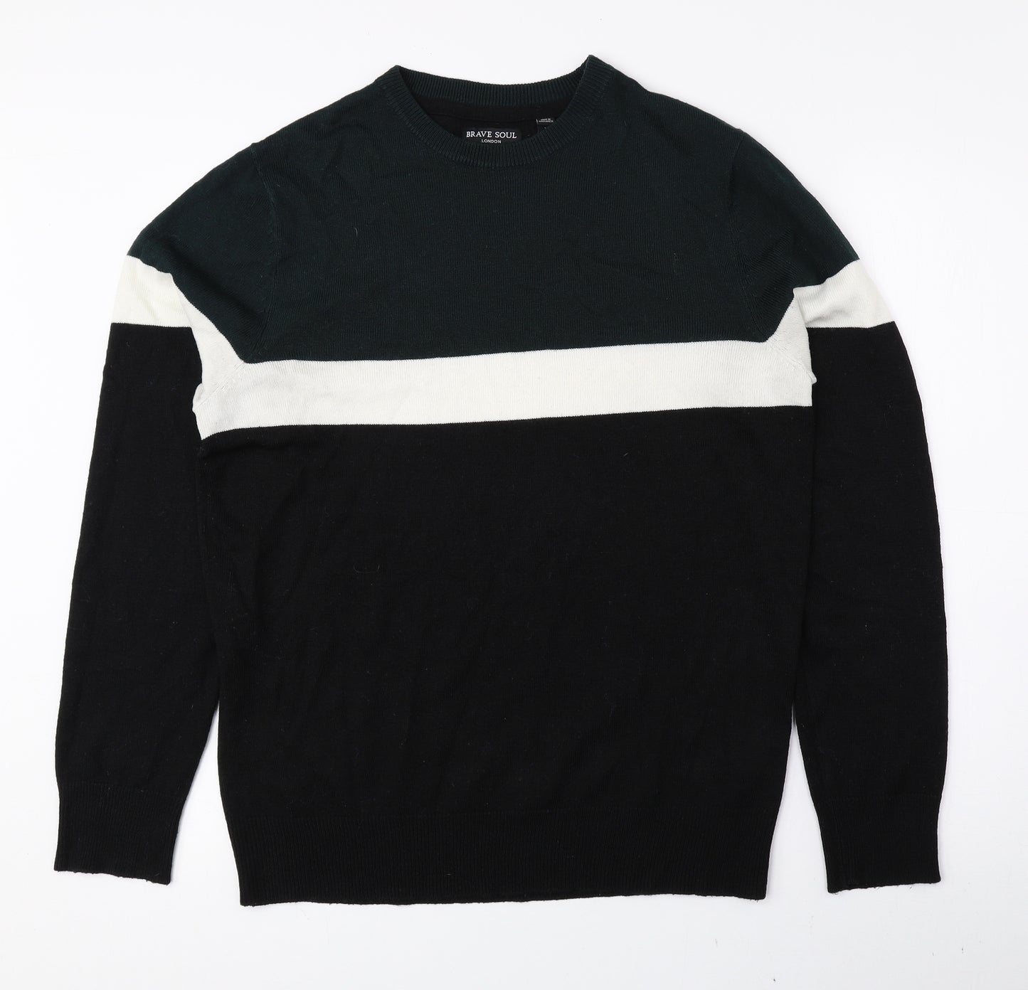 Brave Soul Mens Multicoloured Crew Neck Striped Acrylic Pullover Jumper Size L