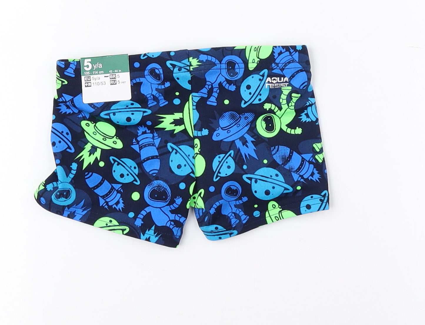DECATHLON Boys Blue Geometric 100% Polyester Compression Shorts Size 5 Years Regular - Swimming Shorts, Space
