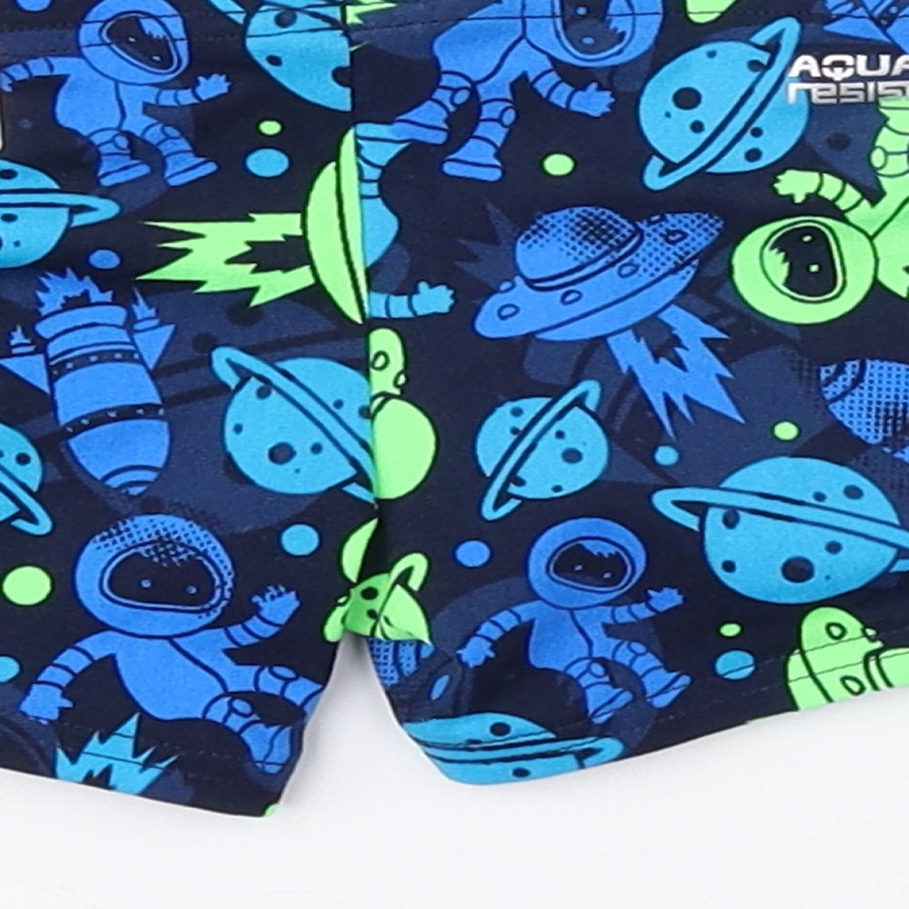 DECATHLON Boys Blue Geometric 100% Polyester Compression Shorts Size 5 Years Regular - Swimming Shorts, Space