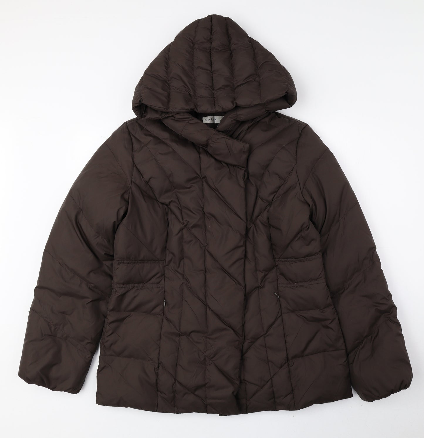 Larry Levine Womens Brown Quilted Coat Size 12 Snap