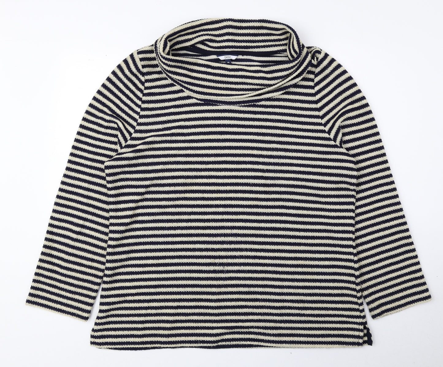 DASH Womens Blue Roll Neck Striped Polyester Pullover Jumper Size 18