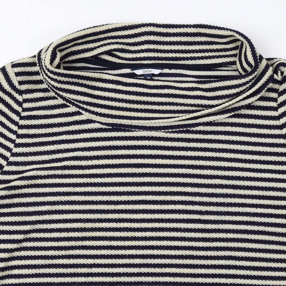 DASH Womens Blue Roll Neck Striped Polyester Pullover Jumper Size 18