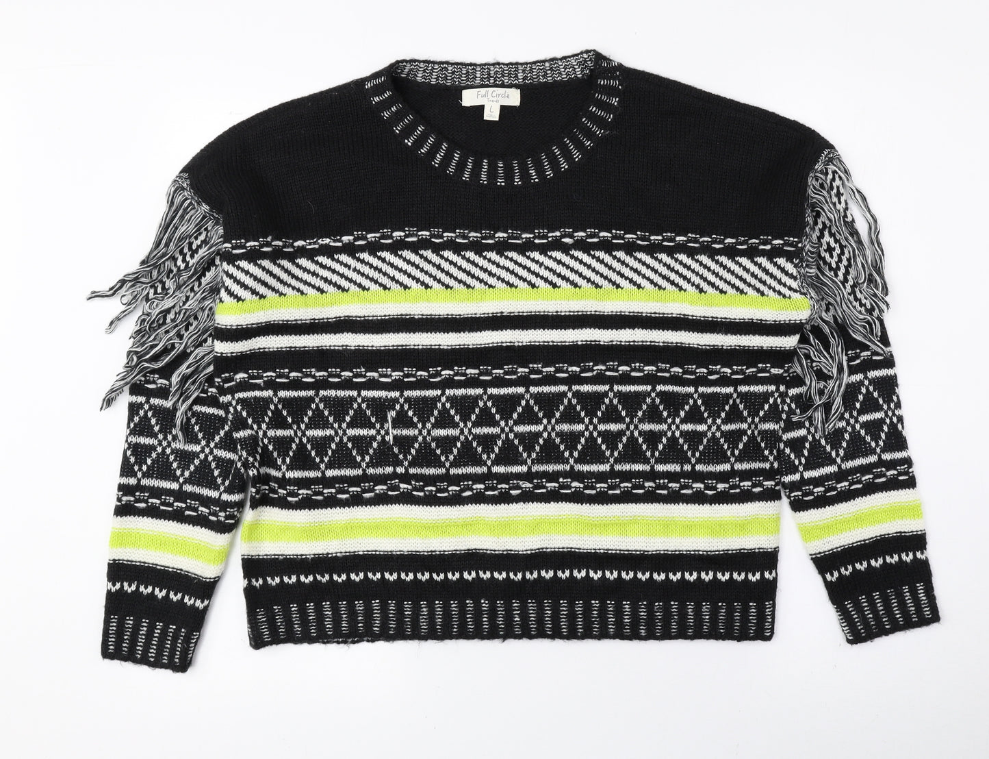 Full Circle Womens Multicoloured Crew Neck Geometric Acrylic Pullover Jumper Size L