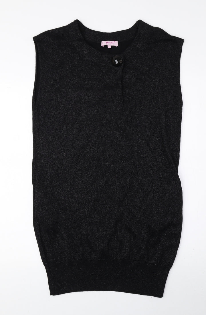 Per Una Womens Black Viscose Jumper Dress Size 10 Crew Neck Pullover