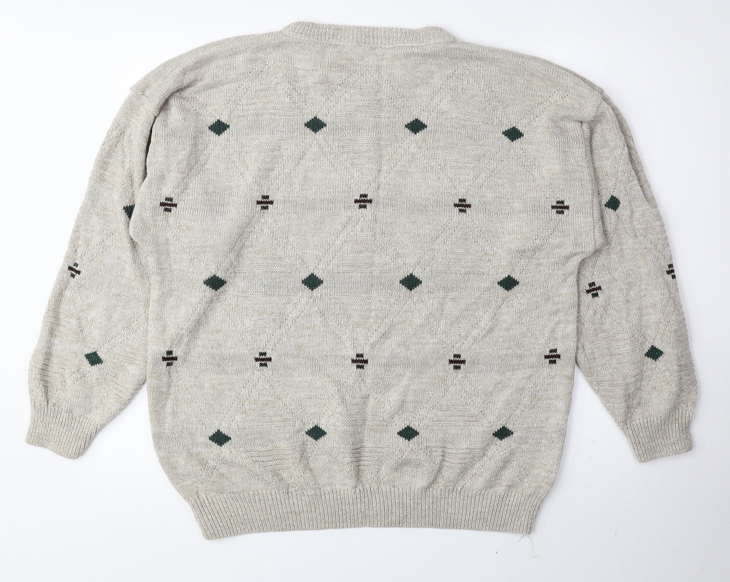 MENSWEAR Mens Multicoloured Crew Neck Geometric Acrylic Pullover Jumper Size L