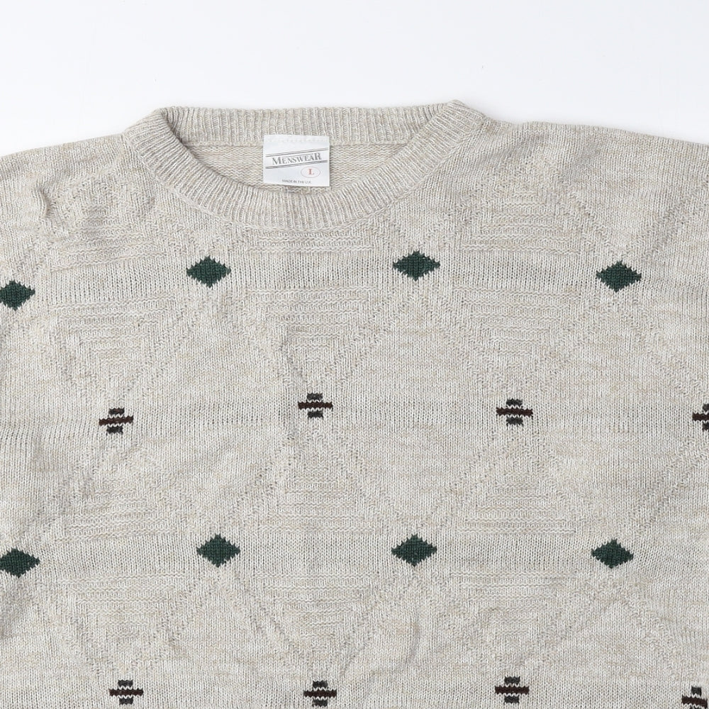 MENSWEAR Mens Multicoloured Crew Neck Geometric Acrylic Pullover Jumper Size L