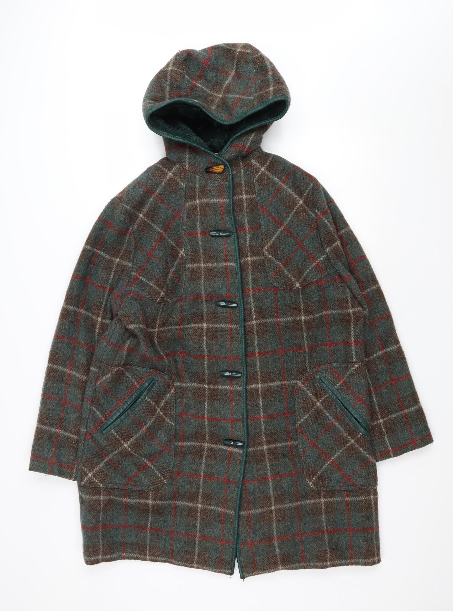 Quelrayn Womens Green Plaid Overcoat Coat Size 14 Button - Toggle Buttons