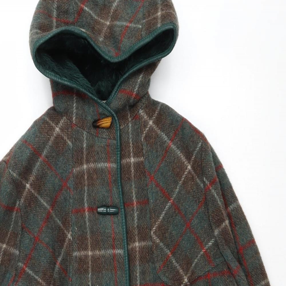 Quelrayn Womens Green Plaid Overcoat Coat Size 14 Button - Toggle Buttons