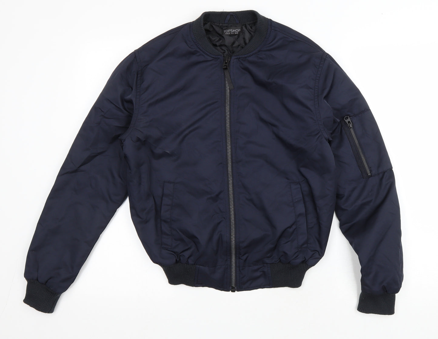 Topshop Womens Blue Bomber Jacket Jacket Size 10 Zip