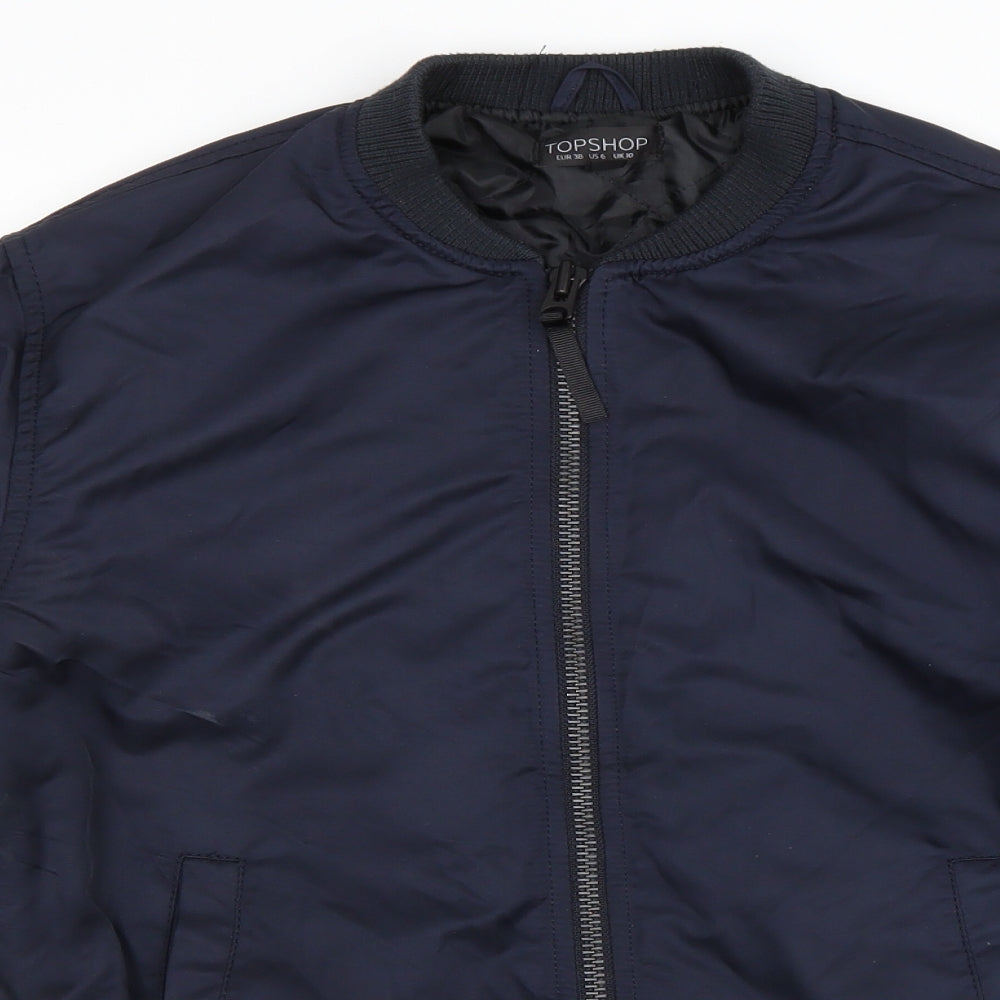 Topshop Womens Blue Bomber Jacket Jacket Size 10 Zip
